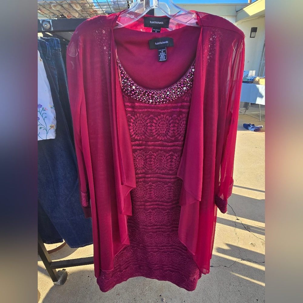 Mom's R&M Richards Burgundy Dress with Sheer Detail